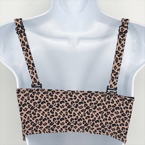 Classic Structured Bikini Swimsuit Top in Tan and Black Leopard Print Size XL - Picture 2 of 5